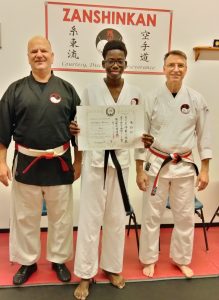 Morjaan (center) with Shihan Bill (left) and Sensei Bob (right)